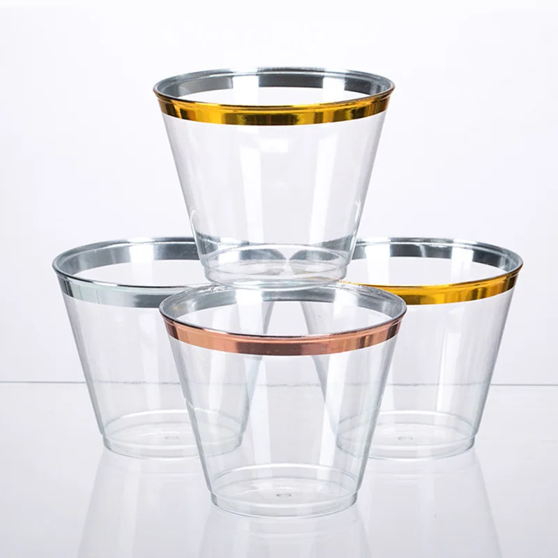 Disposable Plastic Cups 9OZ Mousse Water Drink Dessert Wine Beer Rose Gold Silver PS Disposable Plastic Cups