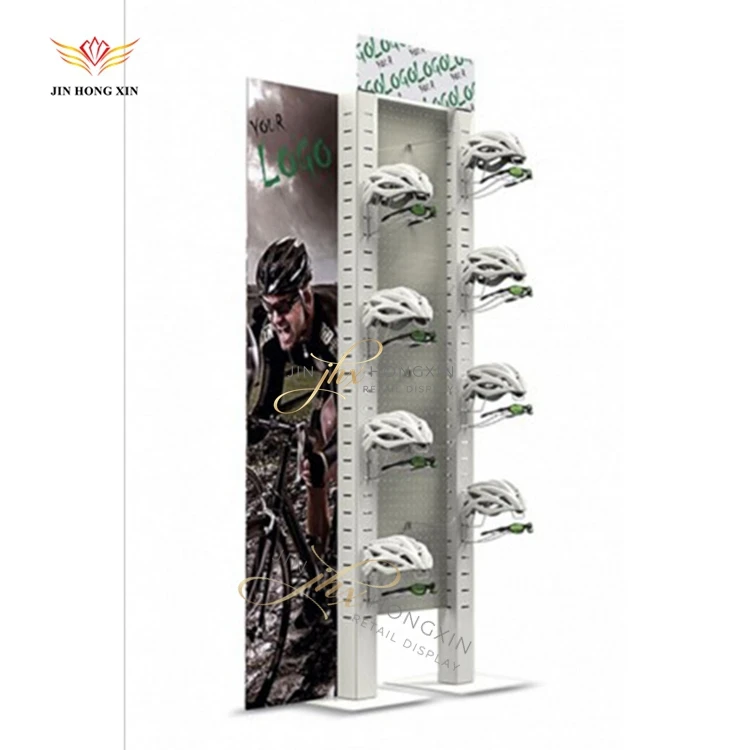 metal floor standing retail shop in store displays stand rack design ideas for bicycle helmet