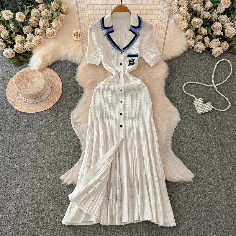 2024 New Embroidered Knitted Dress Slimming Fashion Sexy Long Dress
