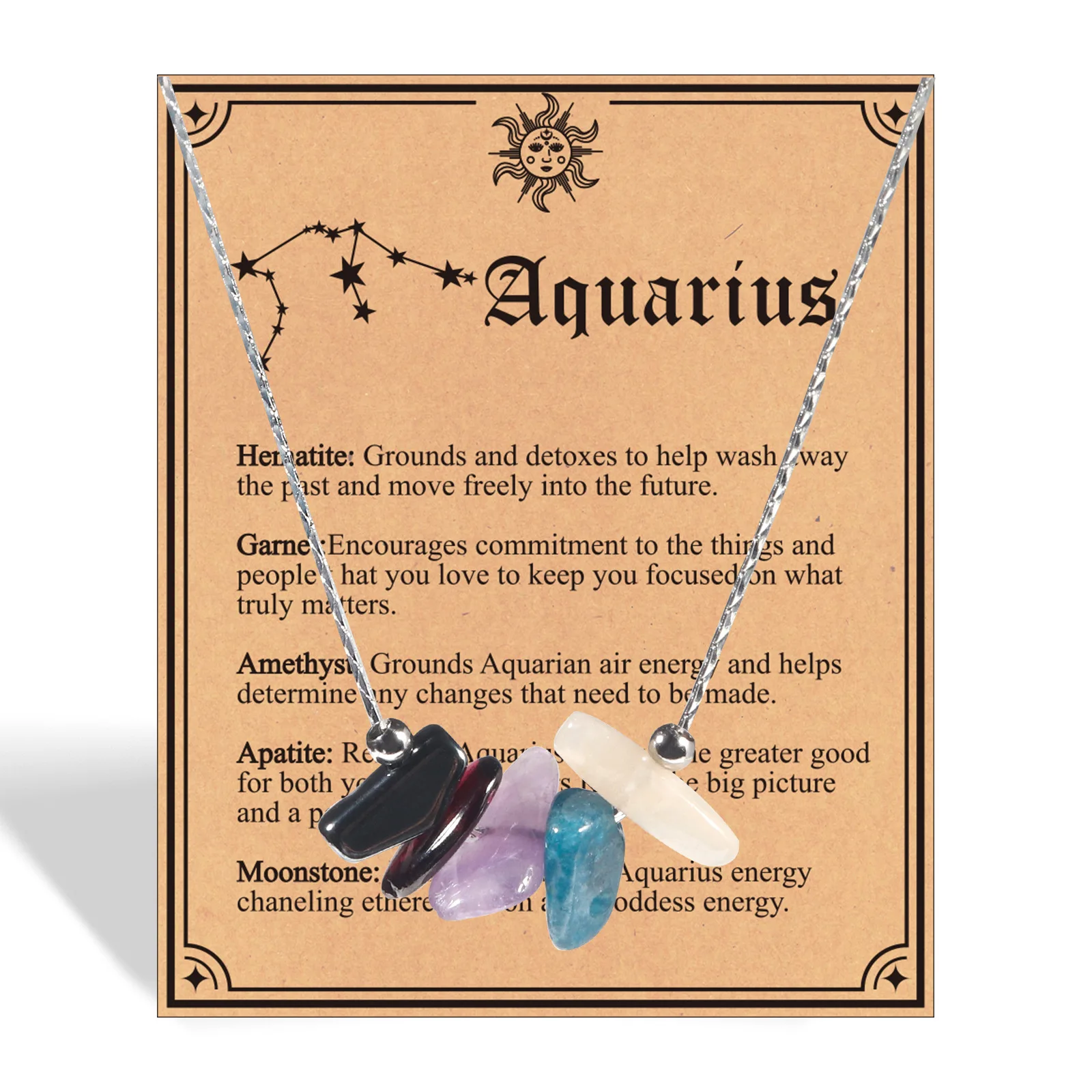 Go Party Fashion Design Irregular Gravel Natural Stone Pendant Necklace 12 Horoscope Zodiac Necklaces Astrology Card Necklaces