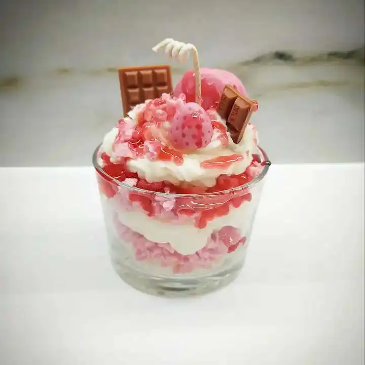 Handmade creative drinks Candle glass Ice cream scented candle Strawberry chocolate dessert cupcake