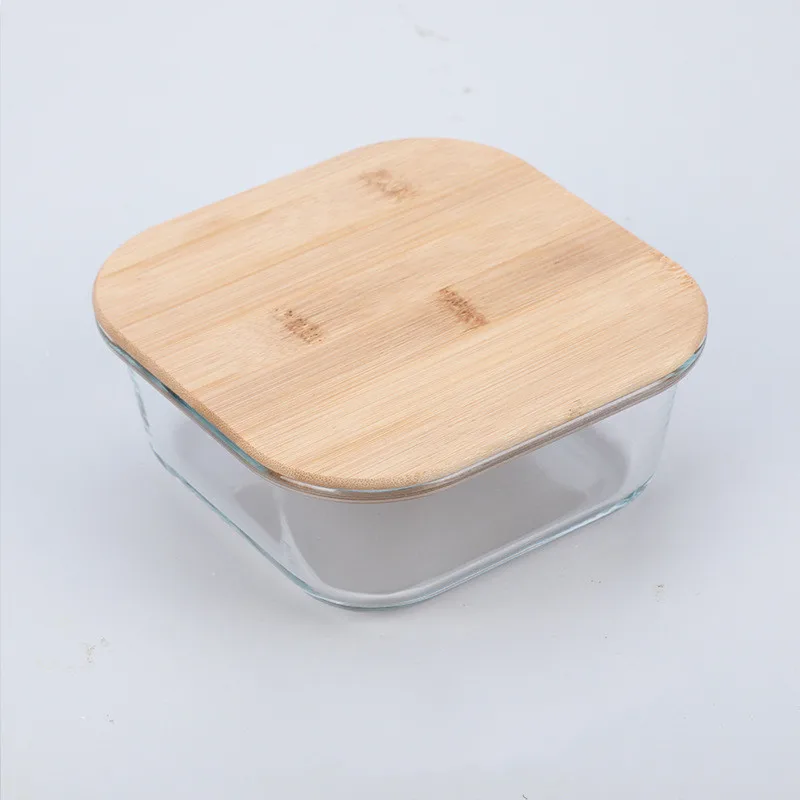 Wholesale microwaveable borosilicate glass lunch box meal prep containers airtight food storage containers with bamboo lids