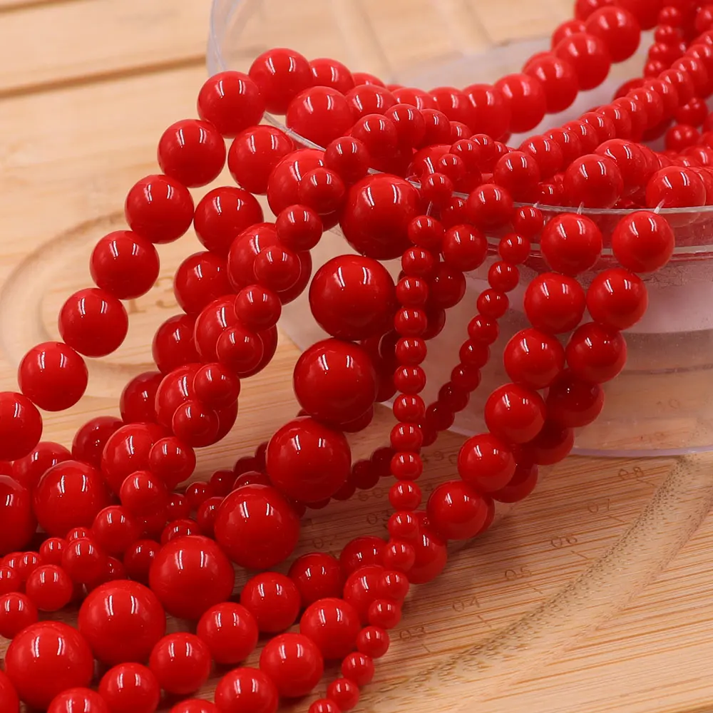 Red 4mm 6mm 8mm 10mm Loose Beads for Jewelry Making Full Hole round 8mm with Lampwork Decoration Use