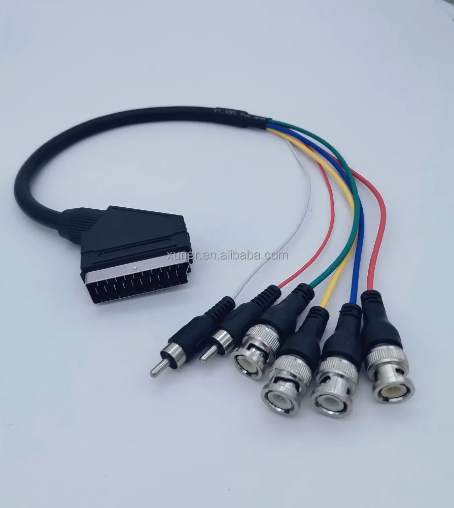 Male 21Pin 20Pin Scart to RCA BNC adapter Cable