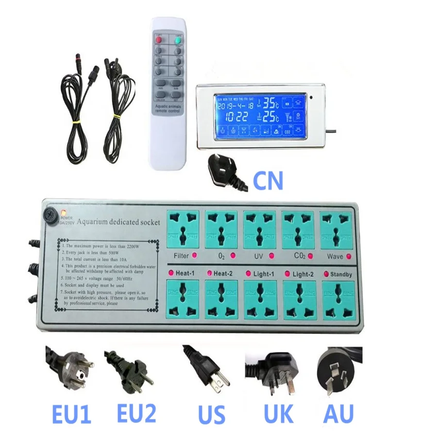Smart Timed Switch Aquarium Fish Tank Power Socket with Touched Screen for EU US UK AU CN Market