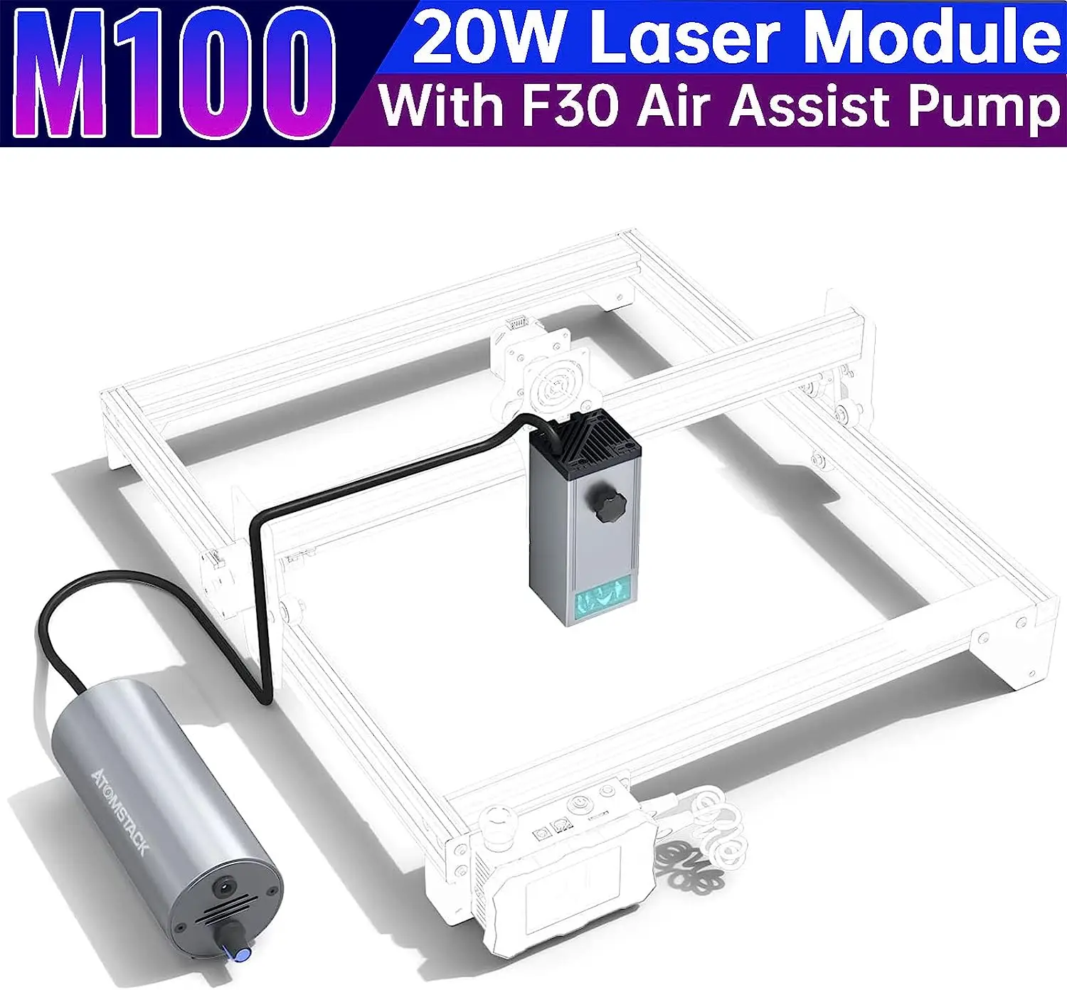 ATOMSTACK M100 Laser Module 20W Engraving Head with Air Assist Kit for All Laser Engravers 0.08*0.1mm Laser Spot Strong Cutting