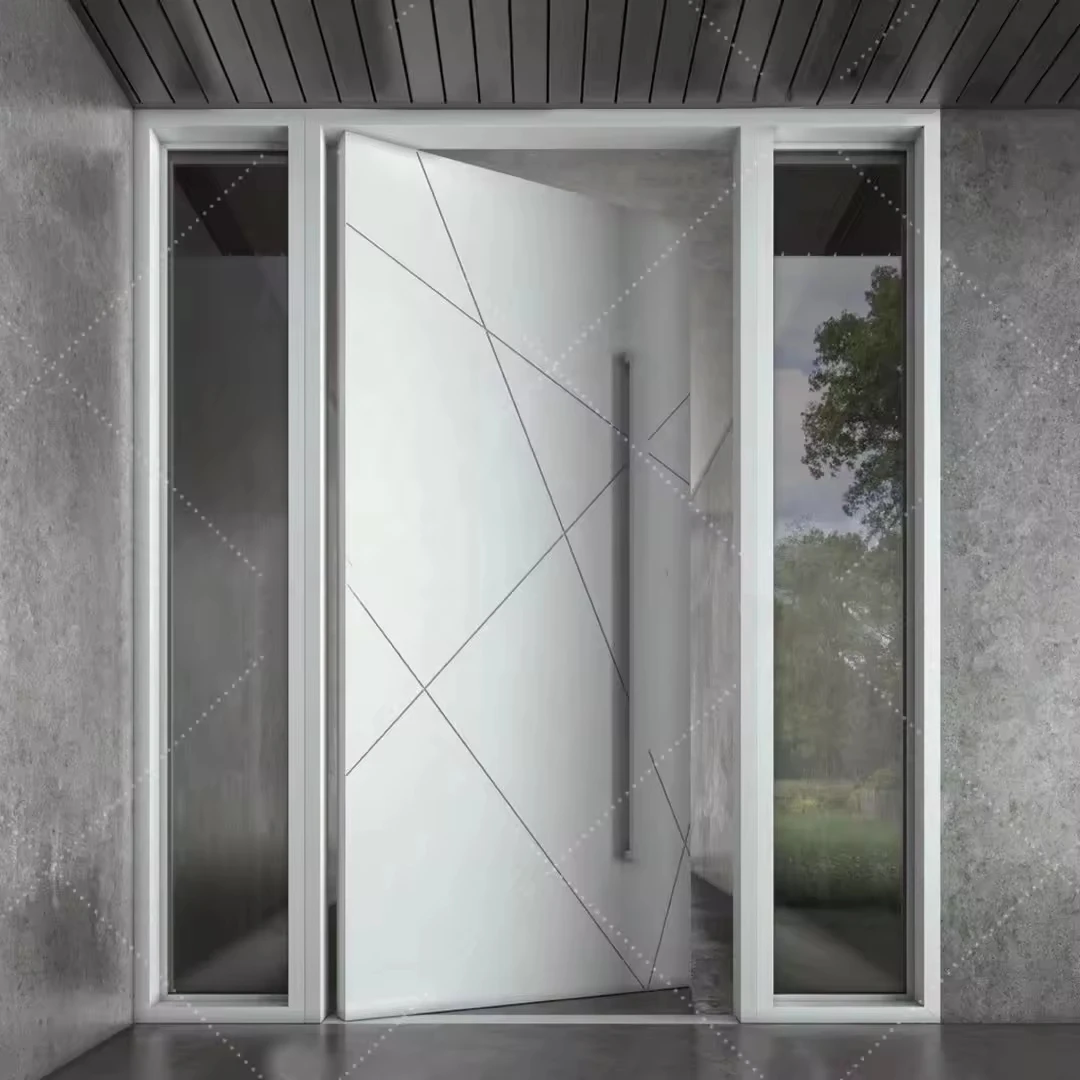 Luxury Italian Big Front Stainless Steel Door Design Villa Entrance Security Modern Entry Black Aluminum Front Pivot Door