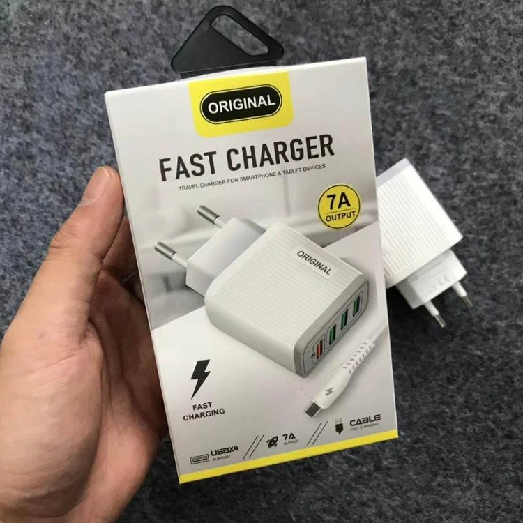  Дорожное зарядное устройство с 4usb-портами QC3.0 быстрое usb-кабелем и