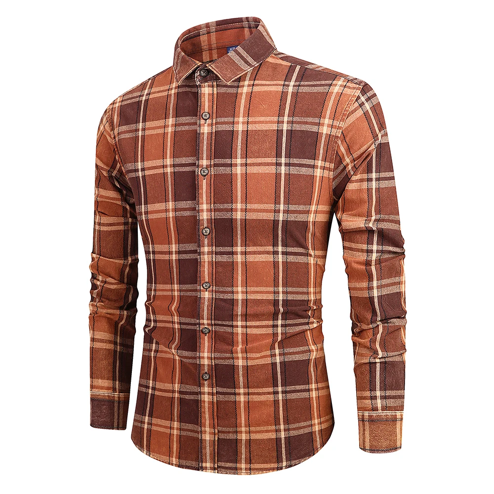 Custom low MOQ green plaid flannel warm long sleeve shirt