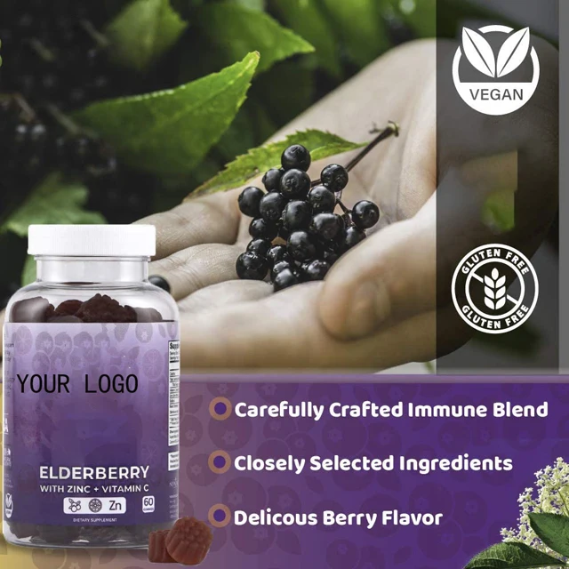 Made from plant based pectin no gelatin no fructose improve autoimmune health elderberry gummies