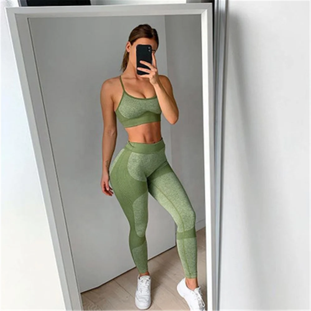 
Fitness & Yoga Wear Women Active Wear Set Sport Bra+ High Waist Workout Leggings Yoga Set Workout Apparel Fitness 