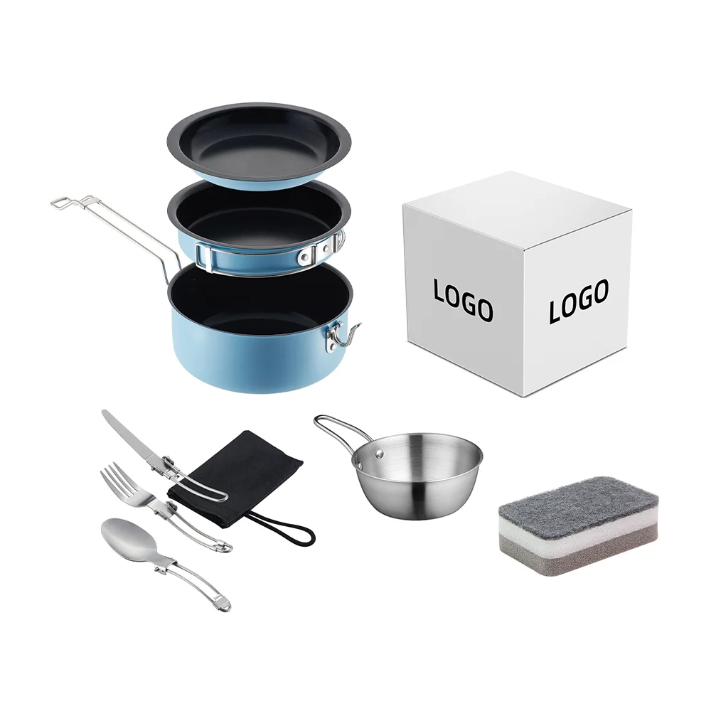 Factory Price Aluminum Mess Kit Outdoor Hiking Camping Cookware Set For 2-3 Persons