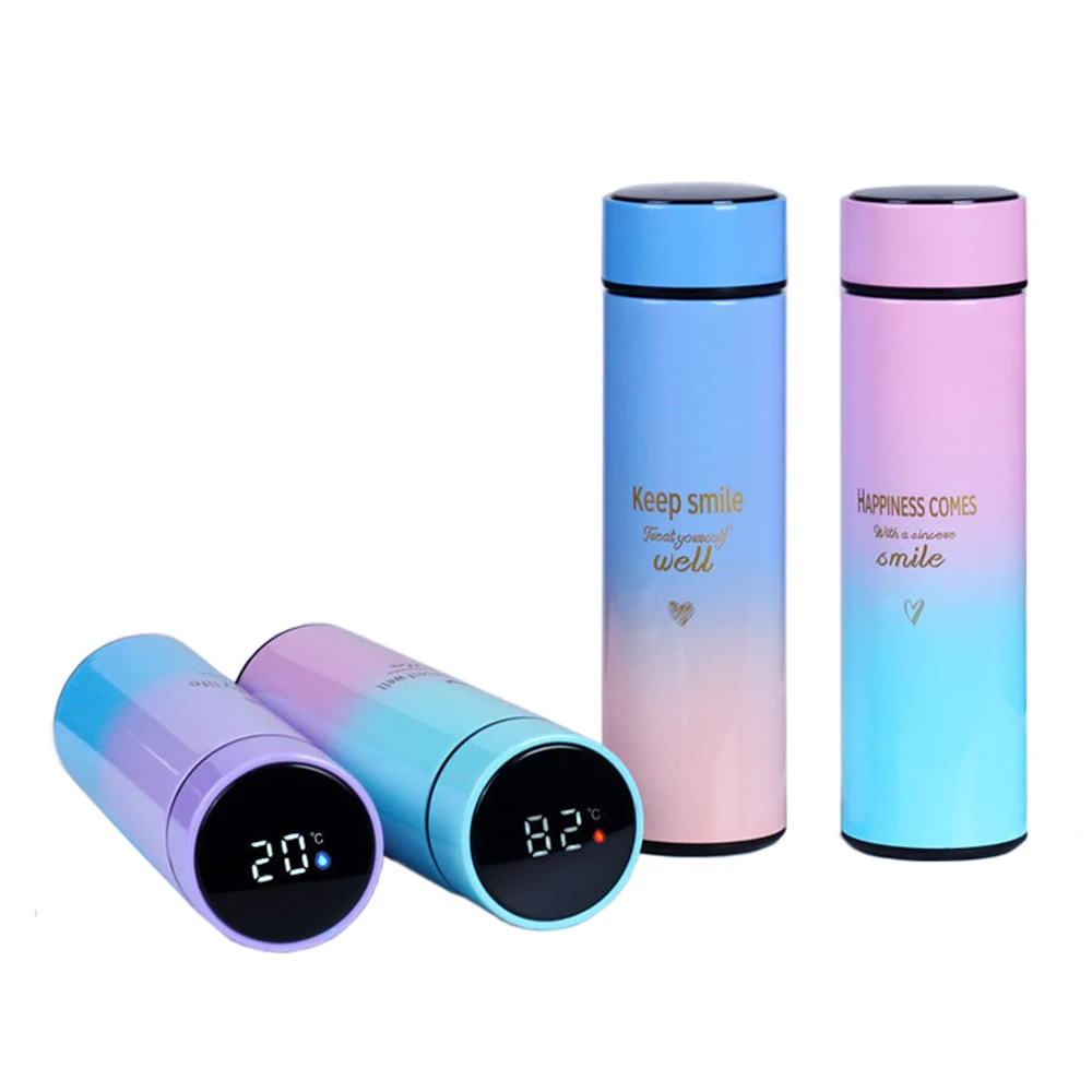Stainless Steel Double Wall Vacuum Cup Intelligent gradient color Water Bottle LED Digital Temperature Display Smart Thermos