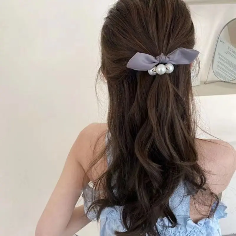 Korean Trend Summer Pearls Bow Elastic Hair Ties Simple Elegant Women Accessories Ponytail Rubber Bands