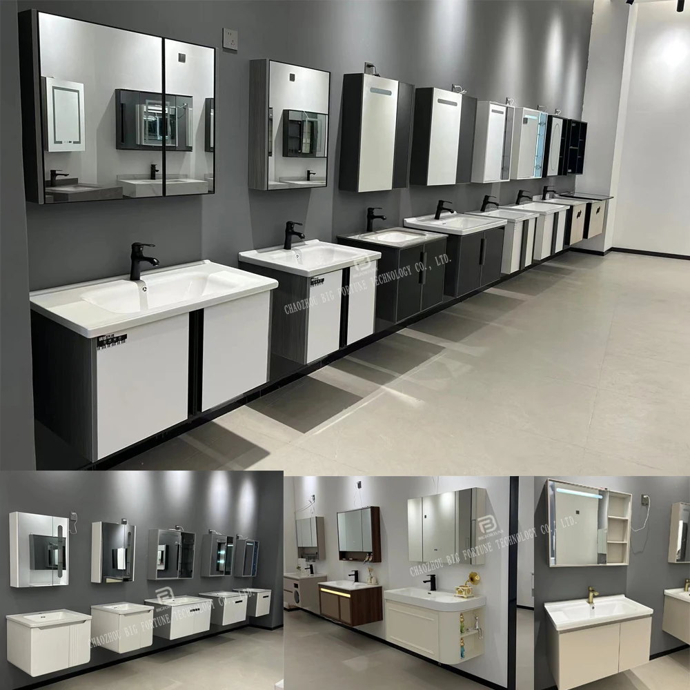 High Quality Modern Design Wall Mounted Mirrored Bathroom Vanity Plywood Bathroom Cabinet for Hotel