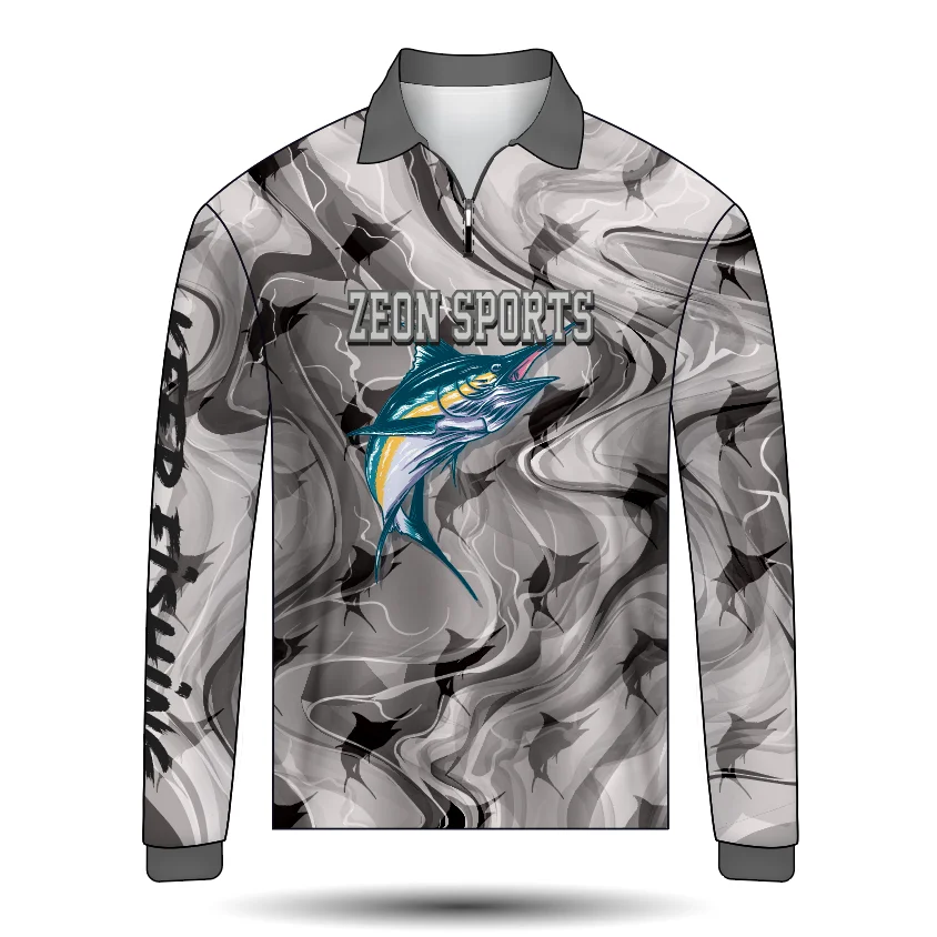 wholesale sublimation custom collared upf 50+fishing shirts long sleeve with zip