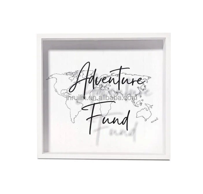 White Shadow Box Bank Travel Wooden Transparent Money Can Coin Saving Box Piggy Bank Storage Wooden Money Coin Box