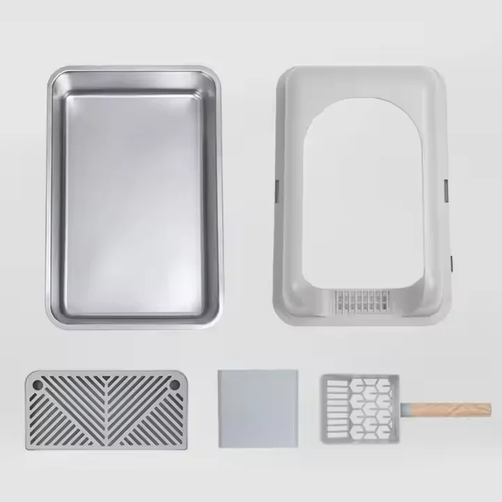 2024 Easy Install Large Stainless Steel Foldable Cat Toilet Pet Cleaning Litter Box with Plastic Accessories