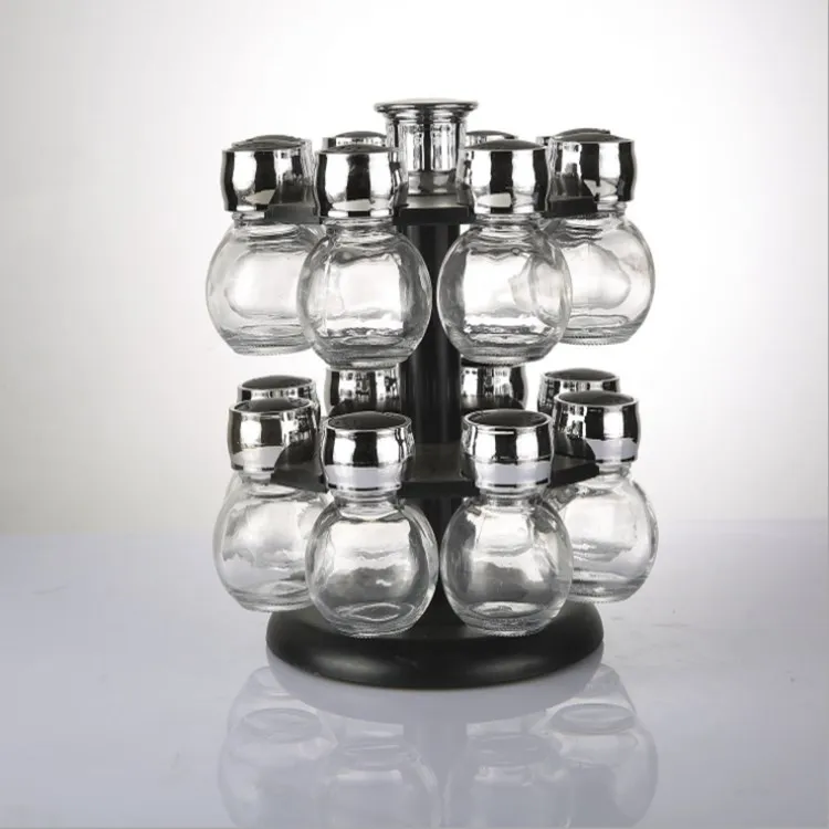 Factory Wholesale 16Jars Kitchen Revolving spice sugar jar Rack Stand Holder Set salt and pepper