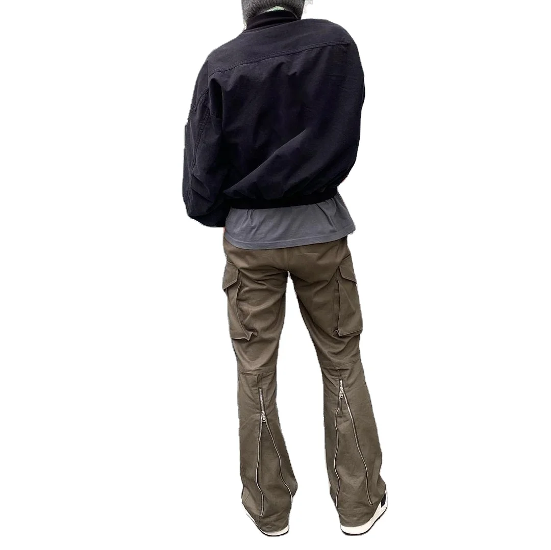 OEM Custom Label Trousers For Men Men Streetwear Stock Zipper Big Cargo Pocket Flare Trousers Pants