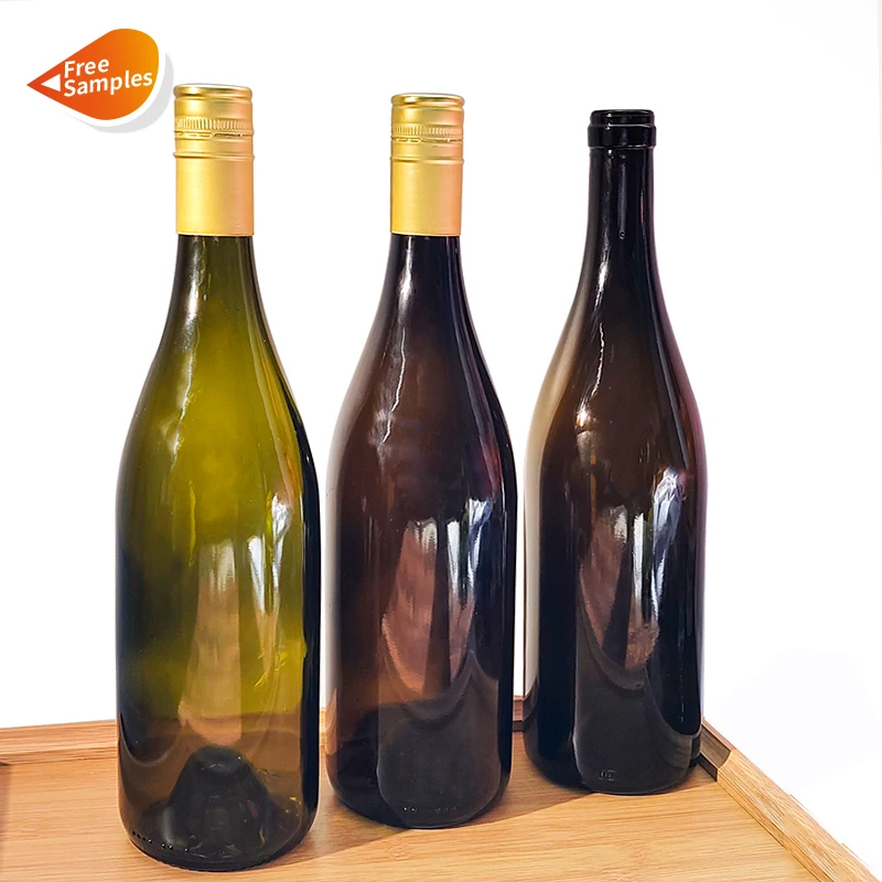 Empty 750ml Dark Green Champagne Bottle Burgundy Red Grape wine Glass Bottle With Screw Lid Logo printing