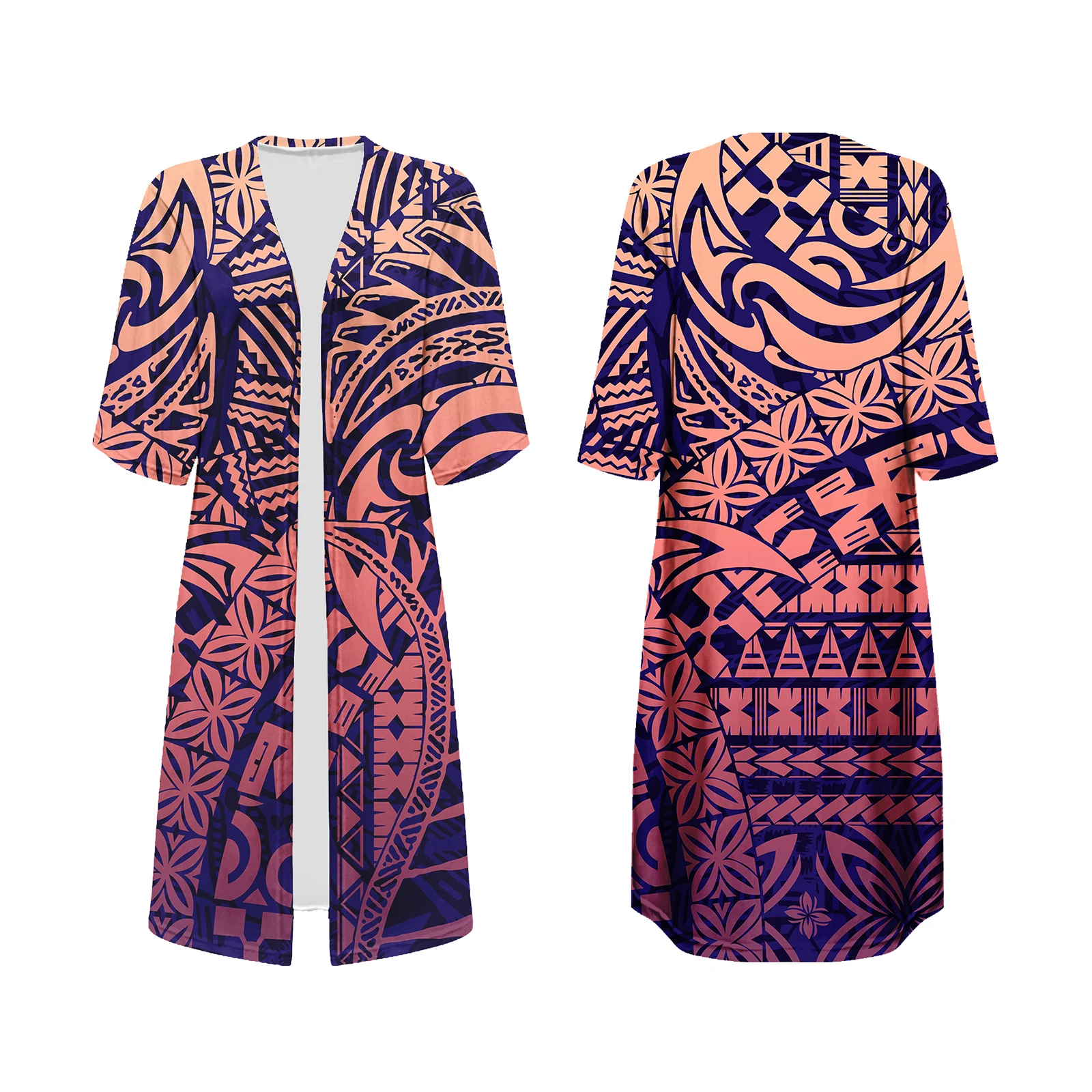 Women Beach Kimono Cover Up Polynesian Tribal Samoan Kimono Cardigan Custom Half Sleeves Casual Ladies Long Coat Jacket