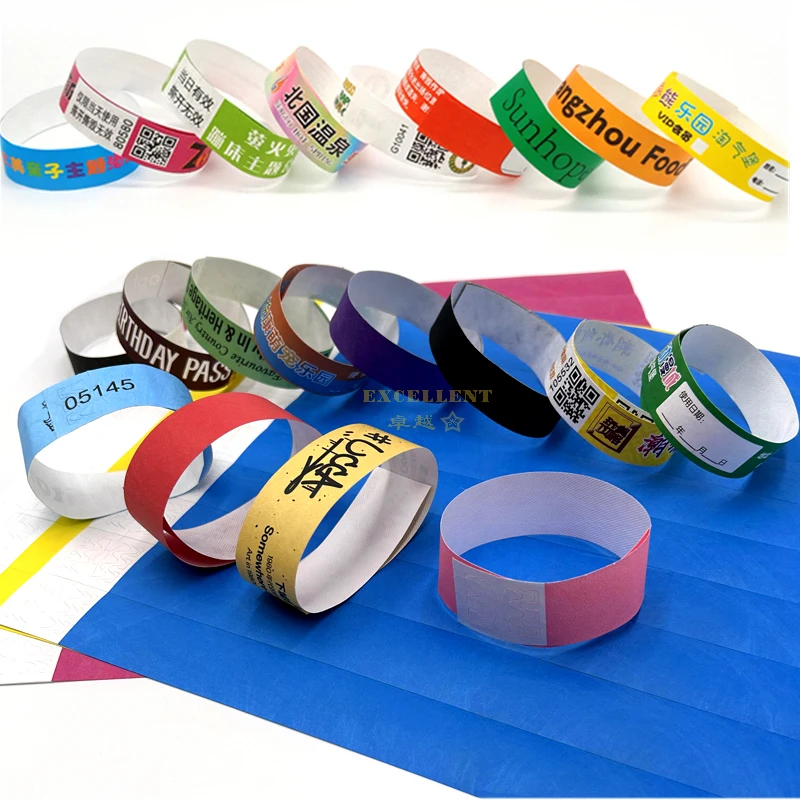 Custom Waterproof Tear Resistant Paper Bracelet logo sticker Party Event Tyvek Bracelets Wristband