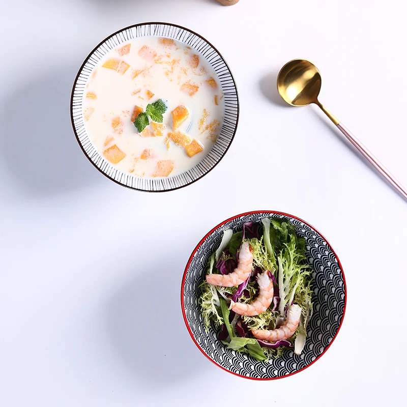 Stoneware Porcelain Hand Painted Color Glaze Microwave Safe Stackable Soup Noodle Rice Ceramic Packaging Cup Bowls