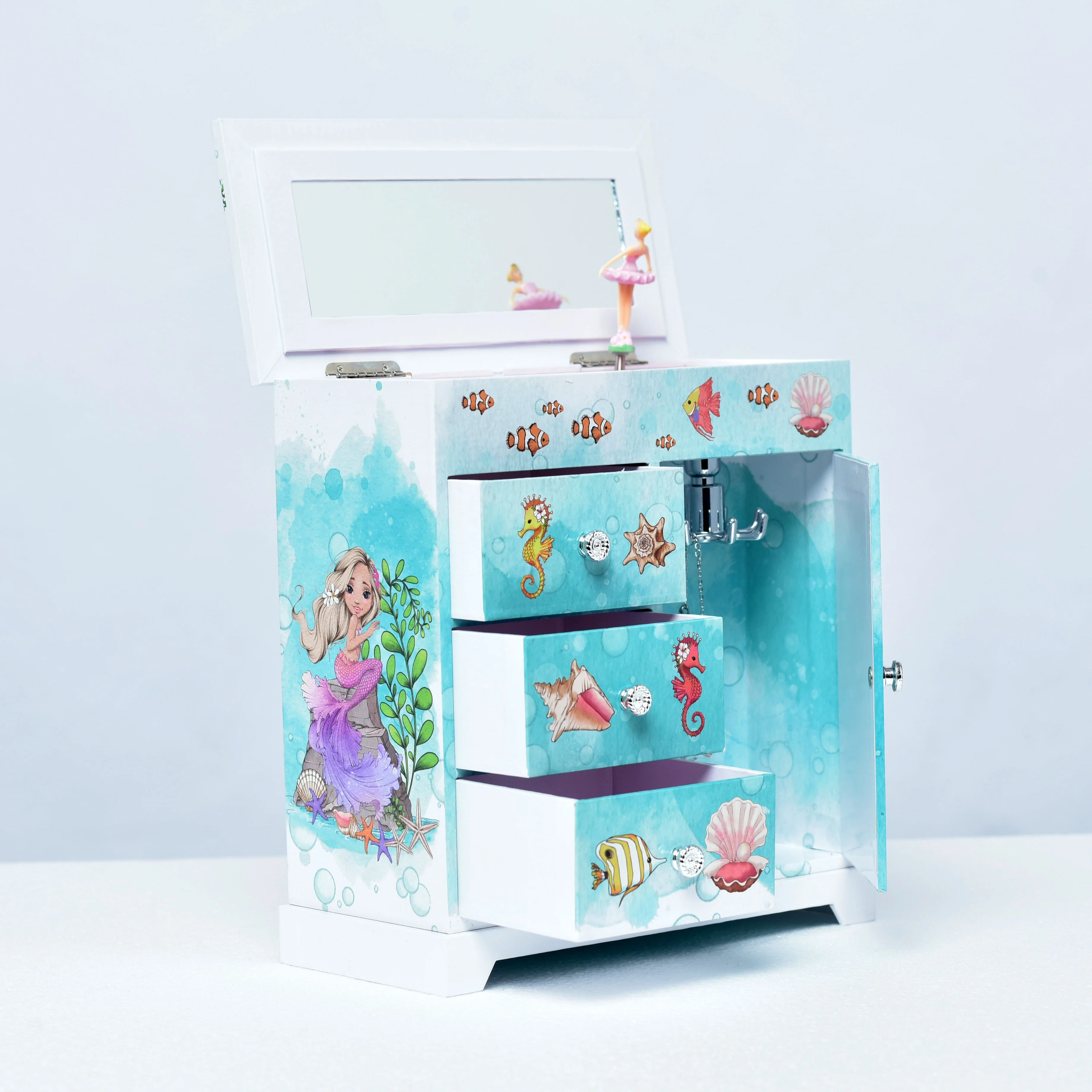 Ever Bright Customizable New Flamingo Underwater World Mermaid Jewelry Music Storage Box With Drawer Custom LOGO Large Music Box