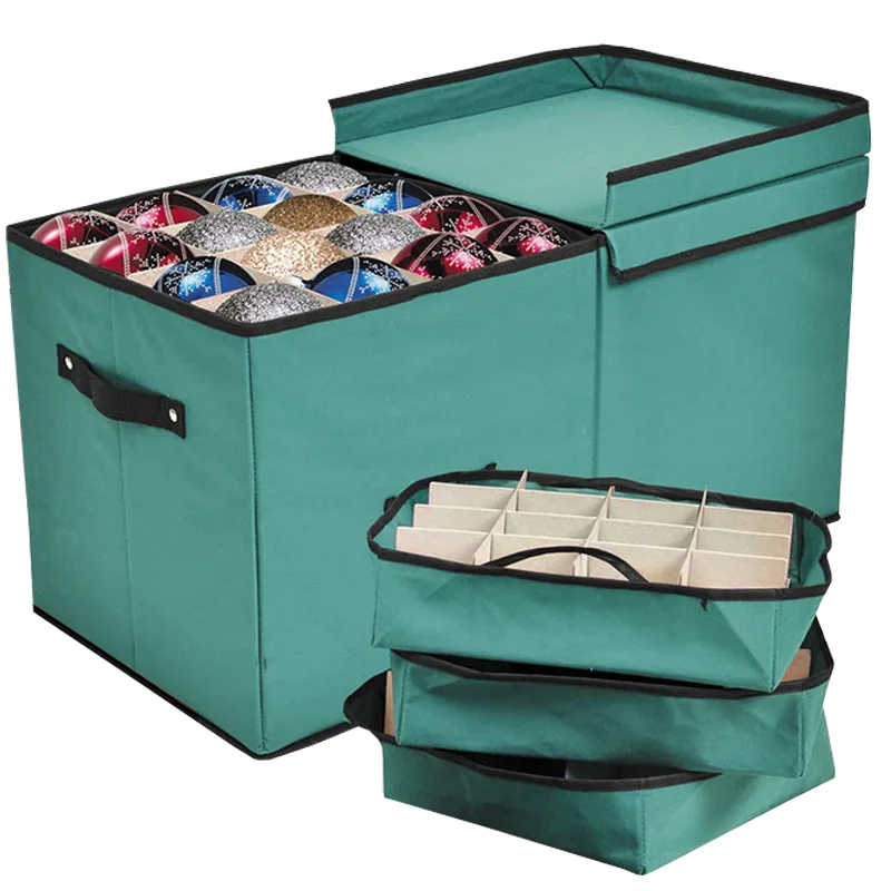 Christmas Box with Adjustable Dividers and Lid Mas Decoration Storage Bag Gift Box for 128 Holiday Ornaments