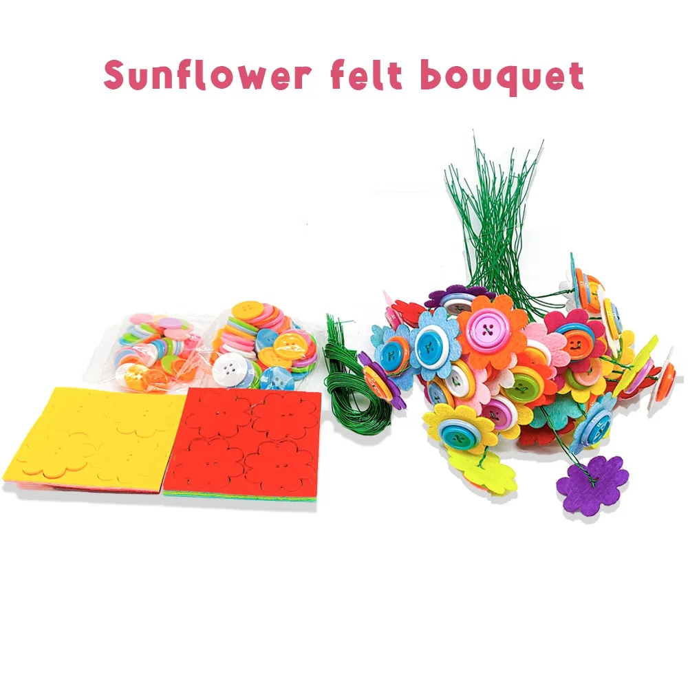 DIY Bouquets Craft Kits for Kids Art and Craft Make Your Own Button Felt Flowers Fun Vase Craft Project Toys