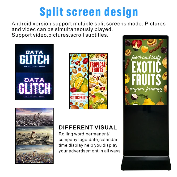 32/43/49/55/65 Indoor Floor Standing Vertical Interactive Digital Signage LED Screens Kiosk Advertising Display For Advertising