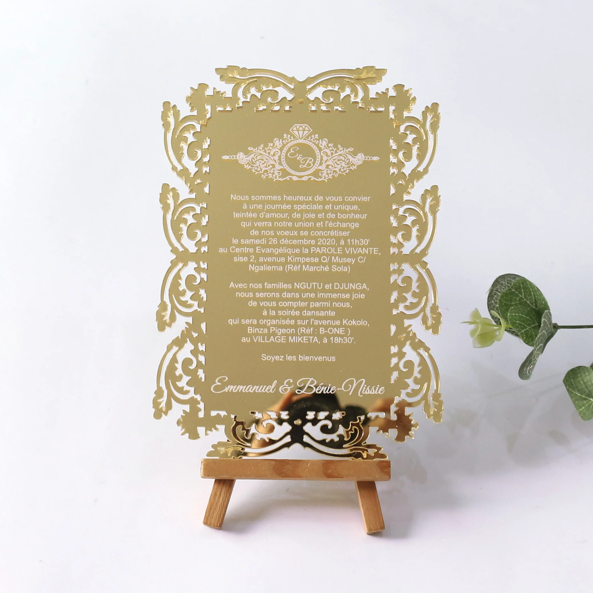 Golden Mirror Acrylic Decorative Crafts Hollow Geometric Menu Card Free Design Wedding Invitation Cards