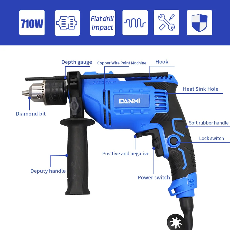 DANMI Drill / Driver 10mm  450W  0-3300 RPM  variable speed reversing switch for increased versatility