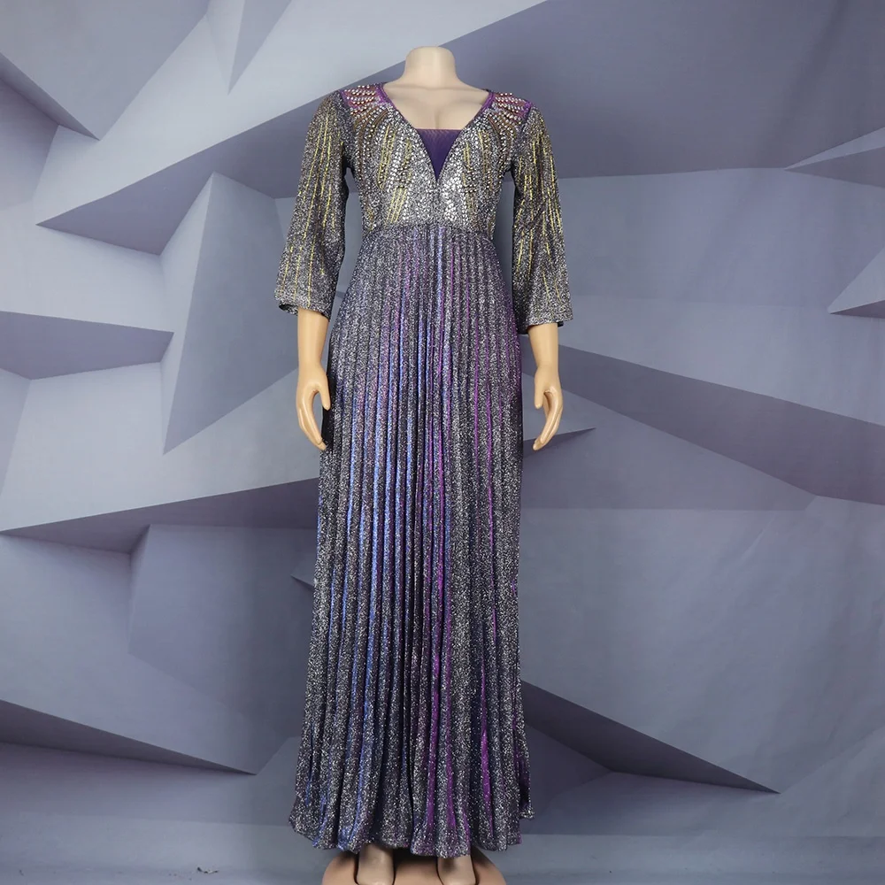New Design Woman Dresses New Arrivals 2023 pleat gold dust Women Plus Size Dresses rhinestone Women Long Dresses