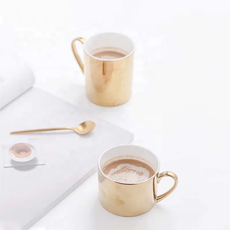 
High quality fashion gold white new bone china coffee mugs dessert plates and cups 