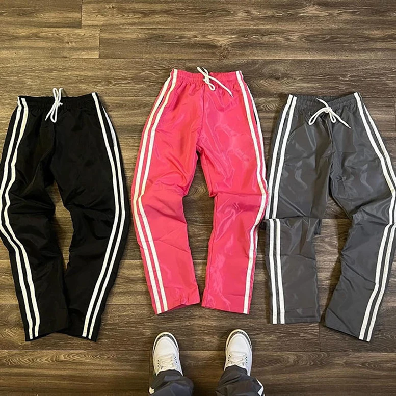 Ecoach nylon pants tracksuit comzy Drawstring Waist Straight Leg Sweatpants Men Custom Striped Side Sportswear Nylon Track Pants