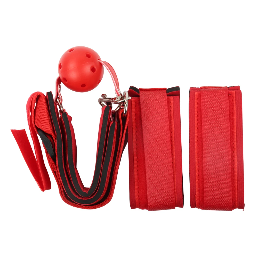Sex SM Nylon back handcuffs mouth ball gag plug bondage neck cuffs collar binding strap