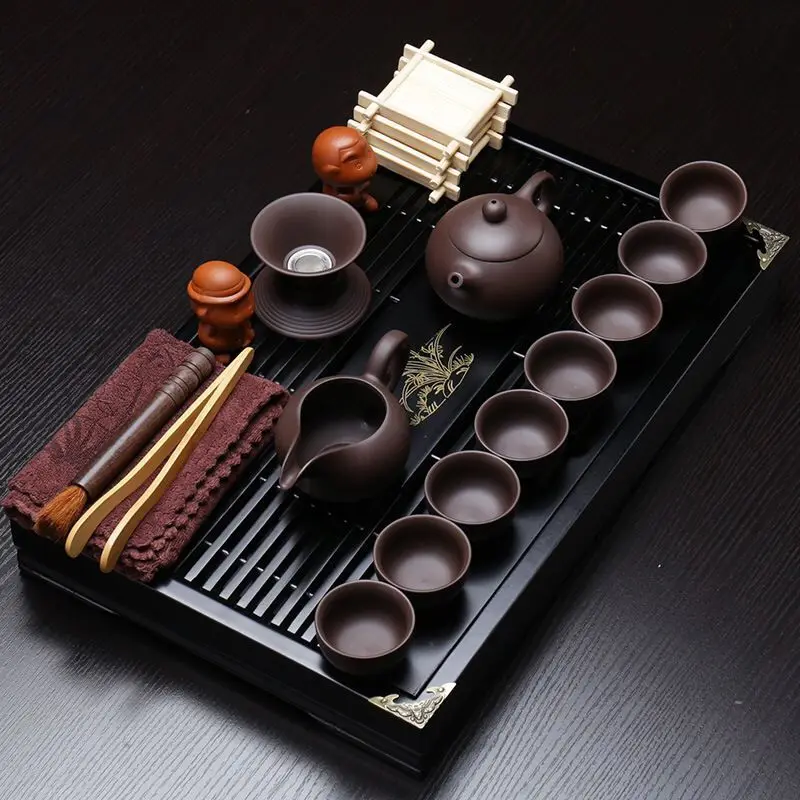Yixing Tea Set Large Set With Bamboo Tea Tray