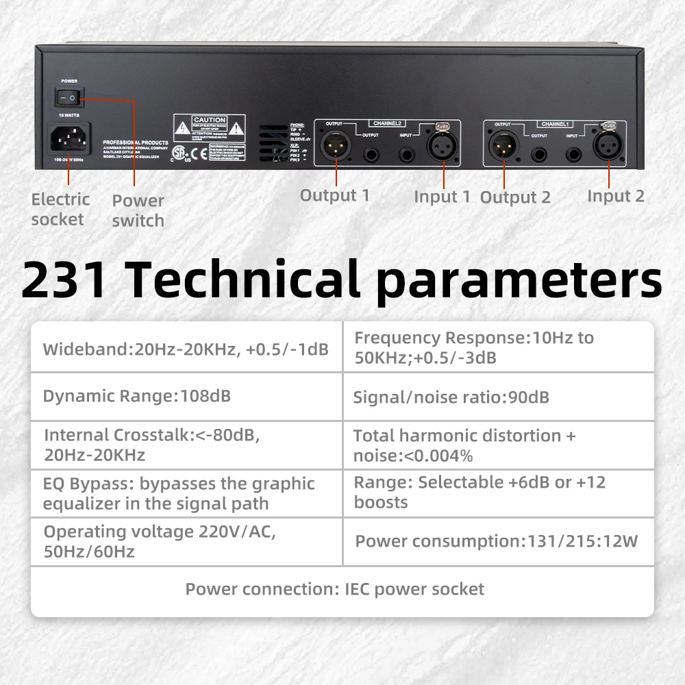 Professional Audio Equalizer for Sound Equipment/Amplifier/Speaker 231 Dual 31 Band Graphic Equalizer