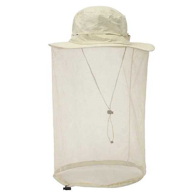 RTS High quality unisex mosquito net hat polyester waterproof sun hat with hidden net mesh outdoor fishing beekeeping hat