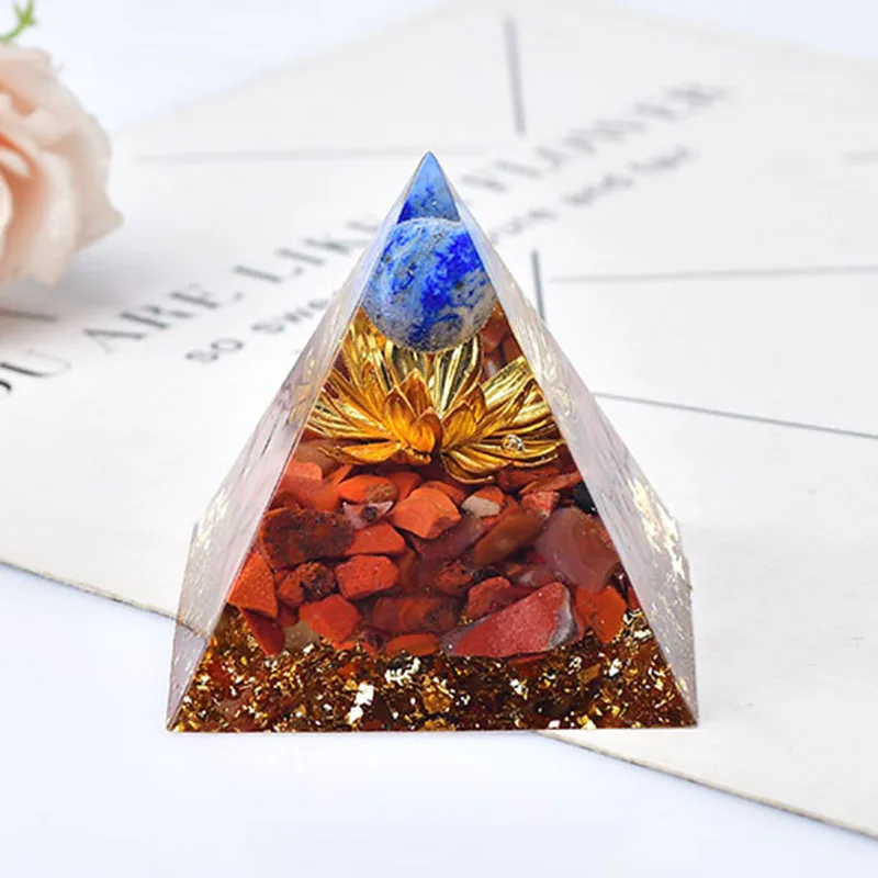 Crystal Red Jasper Gravel Resin Organ Pyramid With Lapis Lazuli Ball Healing Energy Tower For Meditation Ornaments
