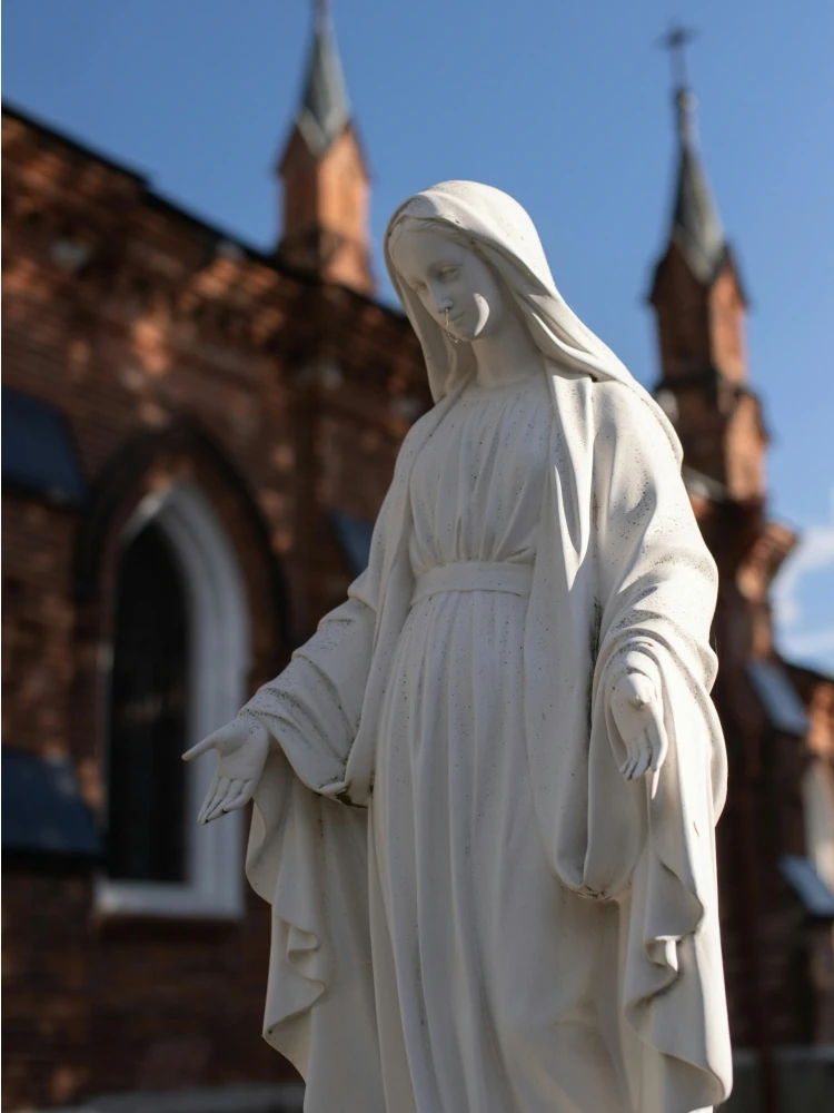 Sad Woman and Man Garden White Marble and Granite Human Statue Deco