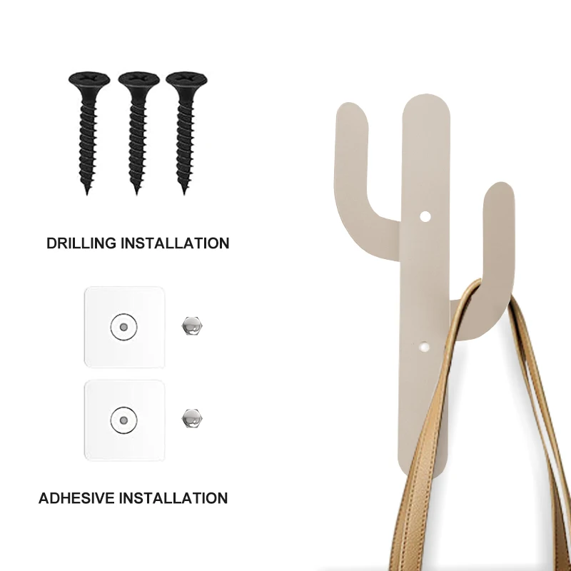 Set of 3 Iron Cactus Double Wall Mounted Hooks Hangers Bathroom Decorative Metal Hooks for Coats and Bags