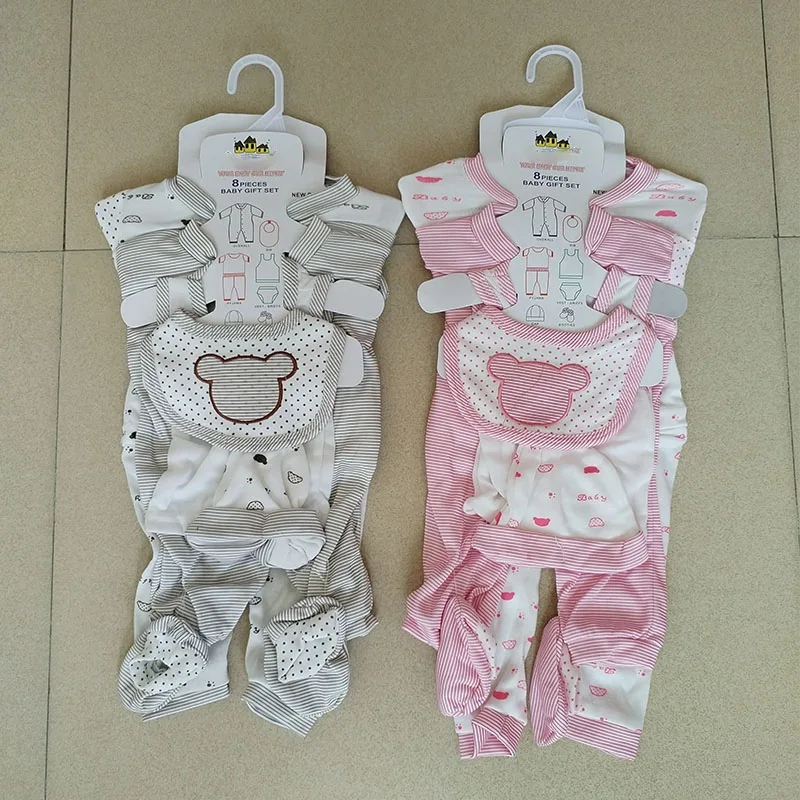 0-12 Months Newborn Layette Gift Set 8-Piece Baby Girl Clothes Bodysuits Pants Essentials and Accessories