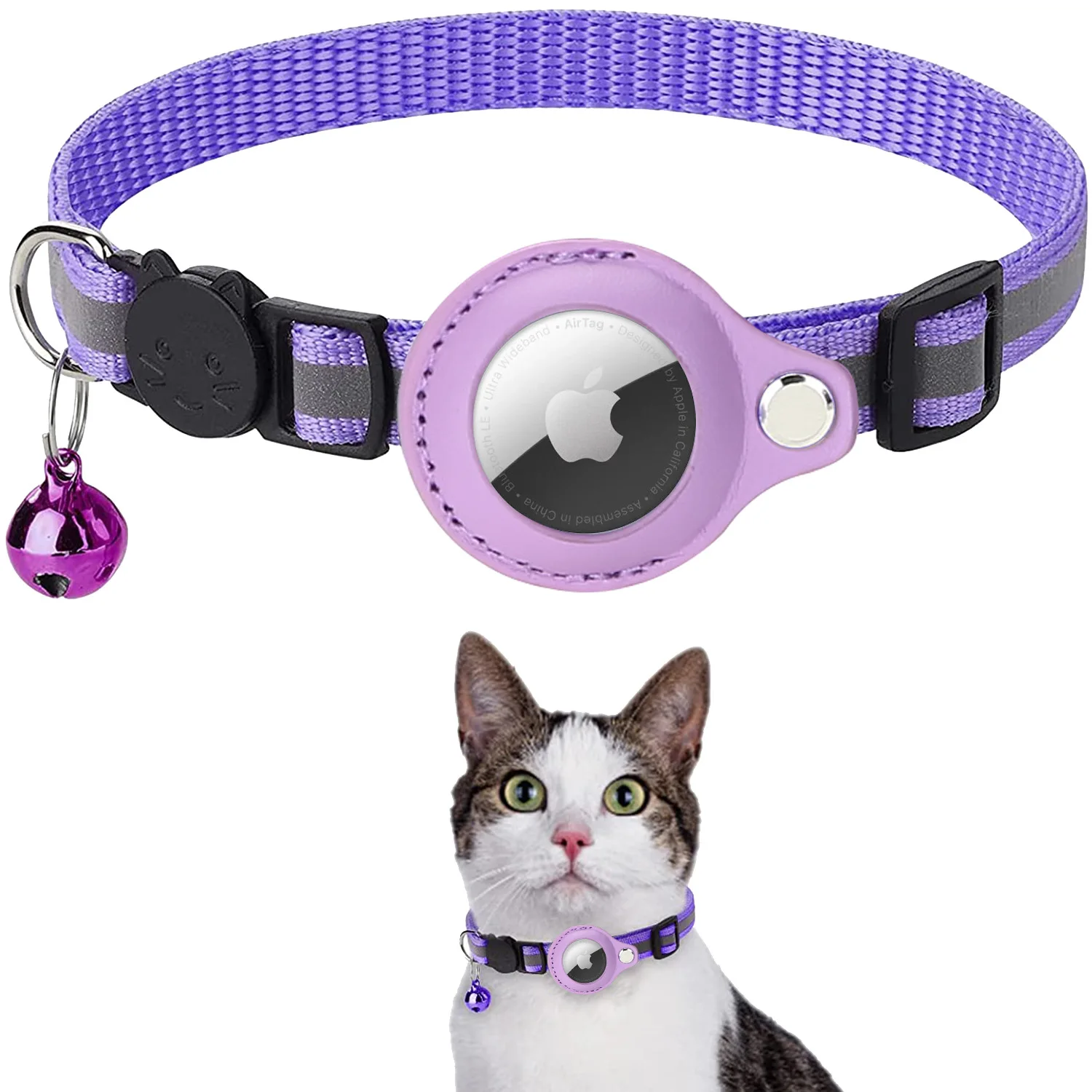 Pet Collar Training Safety Buckle Reflective GPS Airtag Cat Collar