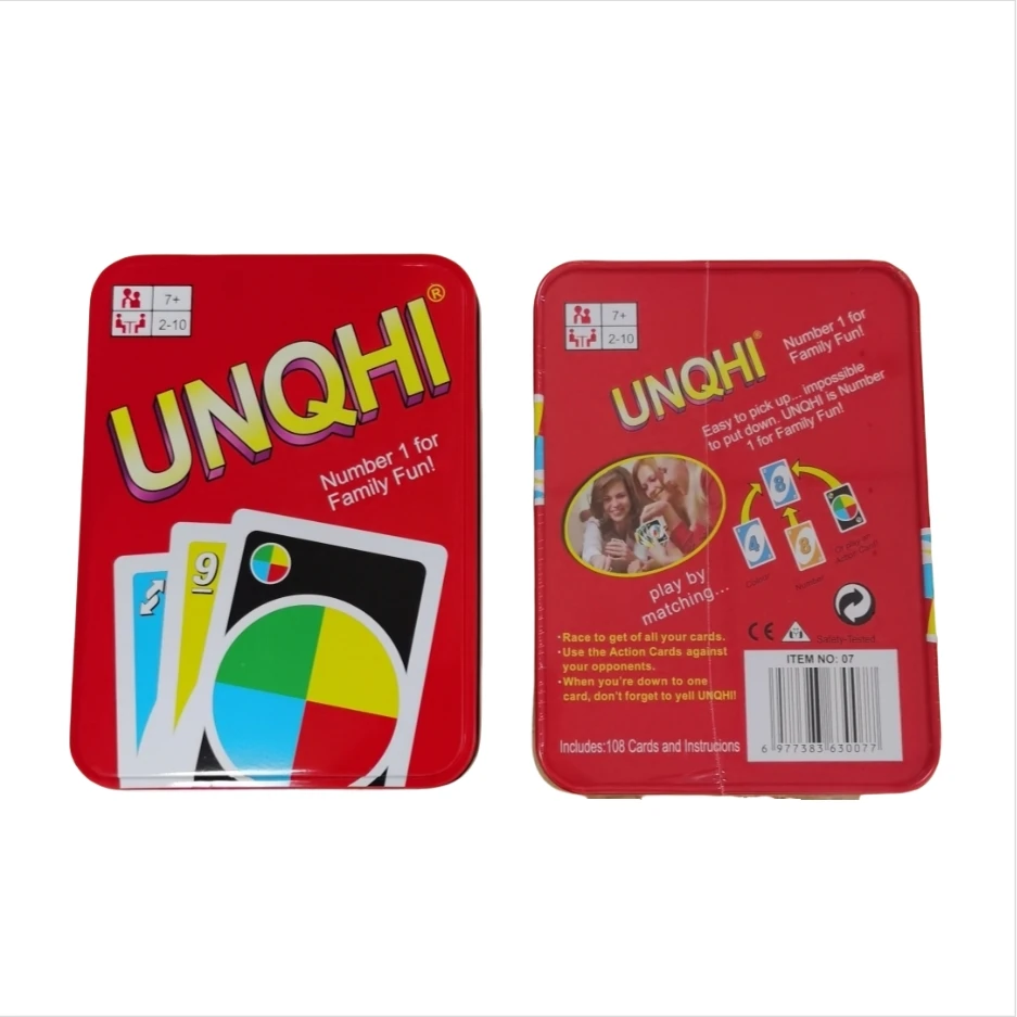 UNQHI High Quality Hot Sale UON Card Games for Kids Girls  Family Playing Poker Toy Lron Box Classic Board Games Cards