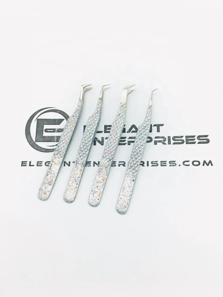 Glitter Diamond Girp Eyelash Extension Tweezers/eyelash Tweezers Private Label Stainless Steel Eyebrow Pointed Customized Logo