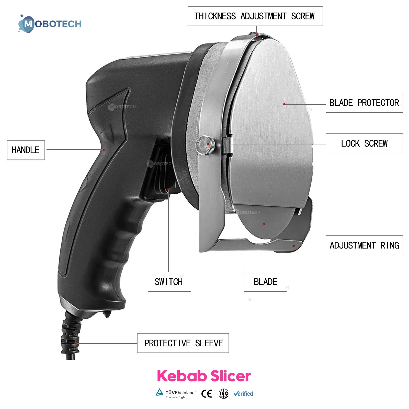 Stainless Steel Professional Turkish Kebab Slicer Wireless Commercial Shawarma Cutter with Adjustable Thickness KS100E