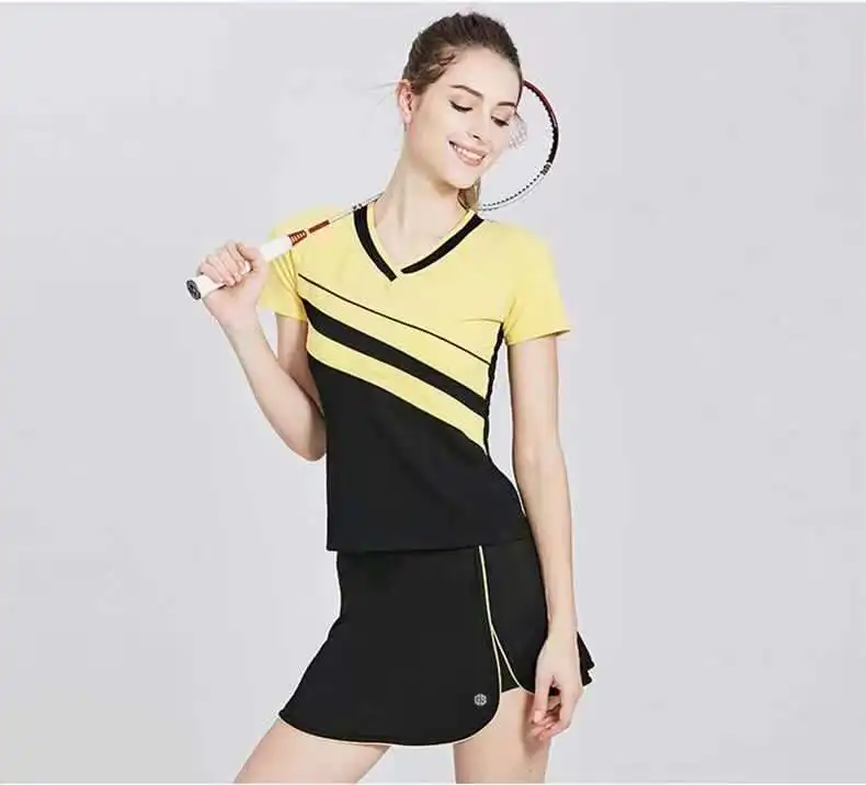 
New arrival custom tennis v neck t shirt set cotton golf skirts women 